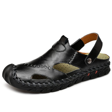 Black Men's Leather Closed Toe Outdoor Sandals