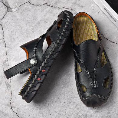 Black Men's Leather Outdoor Stylish Summer Sandals