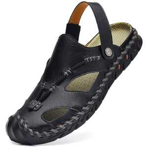 Black Men's Leather Closed Toe Outdoor Sandals