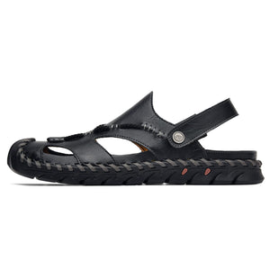 Black Men's Leather Closed Toe Outdoor Sandals