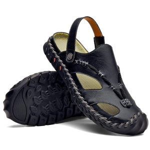 Men's Black Roped Leather Anti-Slip Outdoor Sandals