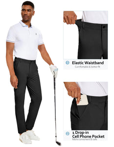 Men's Black Flat Front Stretch Slim Fit Pants
