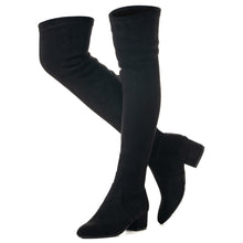 Load image into Gallery viewer, Thigh High Suede Black Over The Knee Stretch Boot