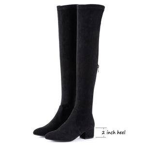 Thigh High Suede Black Over The Knee Stretch Boot