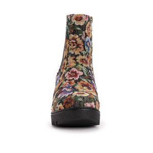 Black Floral Winter Wedge Memory Foam Ankle Boots