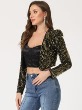 Load image into Gallery viewer, Sparkling Sequin Long Sleeve Cropped Puff Jacket