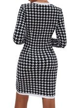 Load image into Gallery viewer, Black Houndstooth Long Sleeve Button Front Mini Dress