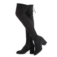 Load image into Gallery viewer, Black Lace Up Thigh High Suede Over The Knee Stretch Boot