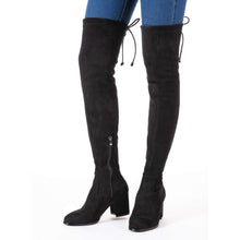 Load image into Gallery viewer, Black Lace Up Thigh High Suede Over The Knee Stretch Boot