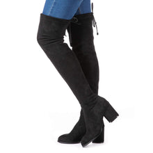 Load image into Gallery viewer, Black Lace Up Thigh High Suede Over The Knee Stretch Boot