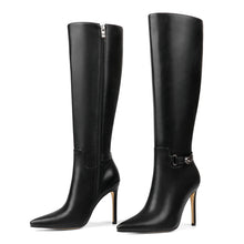 Load image into Gallery viewer, Black Matte Working Girl Stiletto Faux Leather Boots