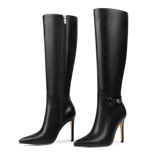 Black Matte Working Girl Stiletto Faux Leather Boots