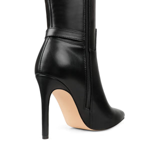 Black Matte Working Girl Stiletto Faux Leather Boots
