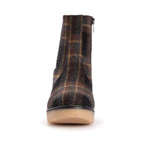 Black/Brown Plaid Winter Wedge Memory Foam Ankle Boots