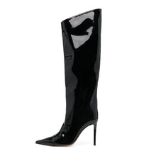 Load image into Gallery viewer, Black Fashion Forward Metallic Knee High Stiletto Boots