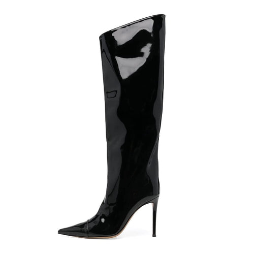 Black Fashion Forward Metallic Knee High Stiletto Boots