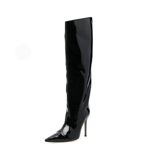 Black Fashion Forward Metallic Knee High Stiletto Boots