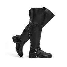 Load image into Gallery viewer, Black Faux Leather Wide Calf Stylish Over The Knee Boots