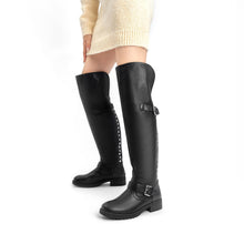 Load image into Gallery viewer, Black Faux Leather Wide Calf Stylish Over The Knee Boots