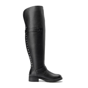 Black Faux Leather Wide Calf Stylish Over The Knee Boots