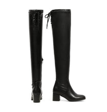 Load image into Gallery viewer, Black Lace Up Faux Leather Stretch Over The Knee Boots