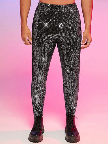 Men's Black Sequin Glitter Dress Pants