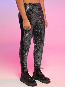 Men's Black Sequin Glitter Dress Pants