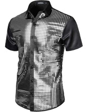 Load image into Gallery viewer, Men&#39;s Black/Silver Metallic Sequin Shiny Short Sleeve Short