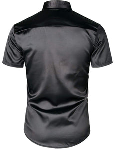 Men's Black/Silver Metallic Sequin Shiny Short Sleeve Short