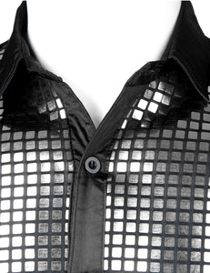 Men's Black/Silver Metallic Sequin Shiny Short Sleeve Short