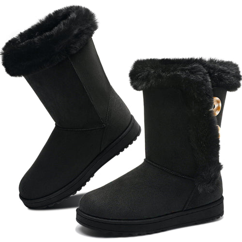 Black Suede Fashionable Winter Fur Lined Snow Boots