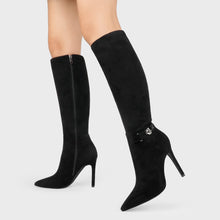 Load image into Gallery viewer, Black Suede Working Girl Stiletto Faux Leather Boots