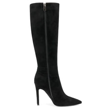 Load image into Gallery viewer, Black Suede Working Girl Stiletto Faux Leather Boots