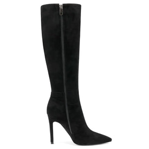 Black Suede Working Girl Stiletto Faux Leather Boots