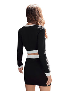 Black & White Designer Style Crop Jacket & Skirt Set