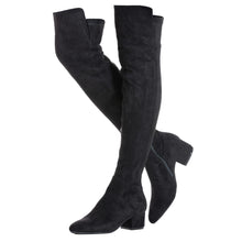 Load image into Gallery viewer, Black Thigh High Suede Over The Knee Stretch Boot