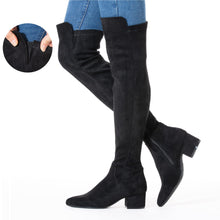 Load image into Gallery viewer, Black Thigh High Suede Over The Knee Stretch Boot