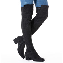 Load image into Gallery viewer, Black Thigh High Suede Over The Knee Stretch Boot