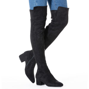 Black Thigh High Suede Over The Knee Stretch Boot