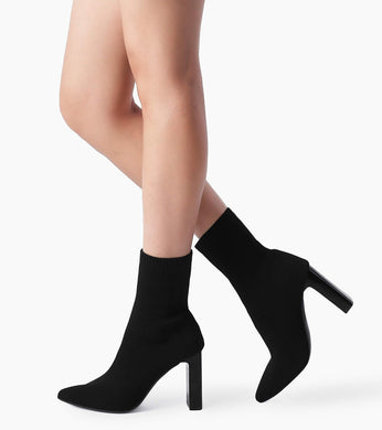 Black Chunky Heel Sock Style Ankle Boots