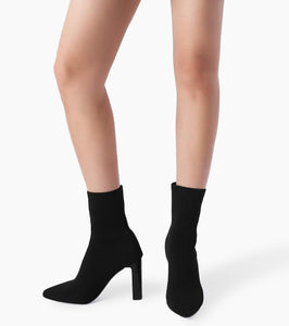 Black Chunky Heel Sock Style Ankle Boots