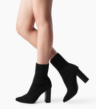 Load image into Gallery viewer, Black/Q colour Clear Heel Sock Style Ankle Boots