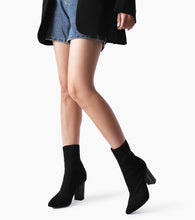 Load image into Gallery viewer, Black/Q colour Clear Heel Sock Style Ankle Boots
