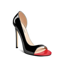 Load image into Gallery viewer, Black and Red High Heel Pointy Heel Pumps