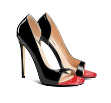 Load image into Gallery viewer, Black and Red High Heel Pointy Heel Pumps