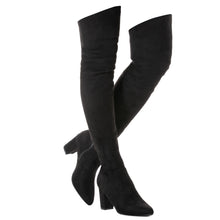 Load image into Gallery viewer, Black Elastic Band Thigh High Suede Over The Knee Stretch Boot