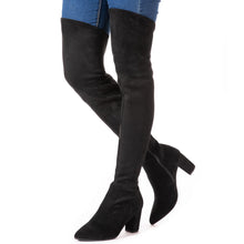 Load image into Gallery viewer, Black Elastic Band Thigh High Suede Over The Knee Stretch Boot