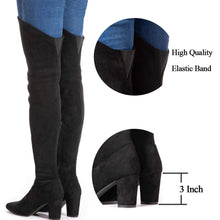 Load image into Gallery viewer, Black Elastic Band Thigh High Suede Over The Knee Stretch Boot