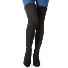 Load image into Gallery viewer, Black Elastic Band Thigh High Suede Over The Knee Stretch Boot