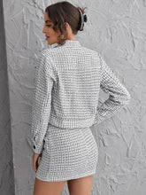 Load image into Gallery viewer, Black and White Plaid Tweed Blazer Jacket &amp; Skirt Set